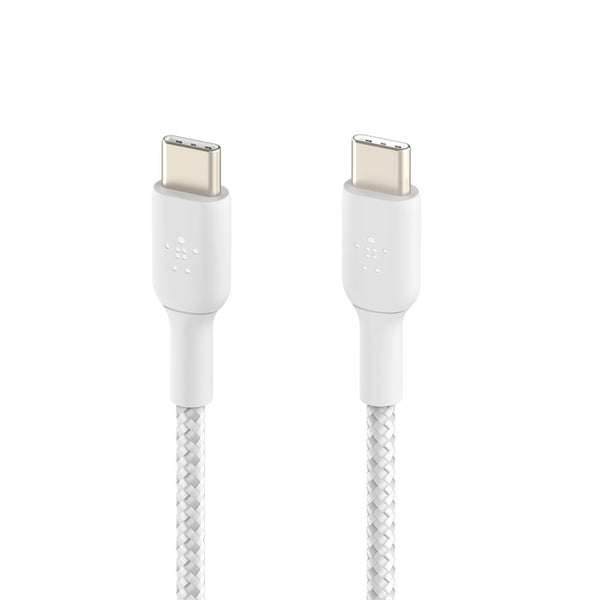 Belkin BoostCharge Braided USB-C to USB-C Cable (1M) (Pack of 2) - White (CAB004bt1MWH2PK), 3A/60W, 480Mbps, 30K+ Bends, Apple, 2 Years Warranty