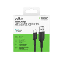 Belkin BoostCharge USB-C to USB-A Cable (0.15M) - Black (CAB021fq0MBK),3A/15W, 480Mbps, 300K+ Bends, Apple, Samsung, USB-IF Certified,2 Years Warranty - Image 3