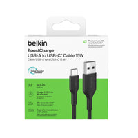 Belkin BoostCharge USB-C to USB-A Cable (1M) - Black (CAB021fq1MBK), 3A/15W, 480Mbps, 300K+ Bends, Apple, Samsung, USB-IF Certified, 2 Years Warranty - Image 2