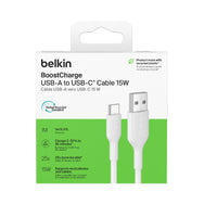 Belkin BoostCharge USB-C to USB-A Cable (1M) - White (CAB021fq1MWH), 3A/15W, 480Mbps, 300K+ Bends, Apple, Samsung, USB-IF Certified, 2 Years Warranty - Image 2