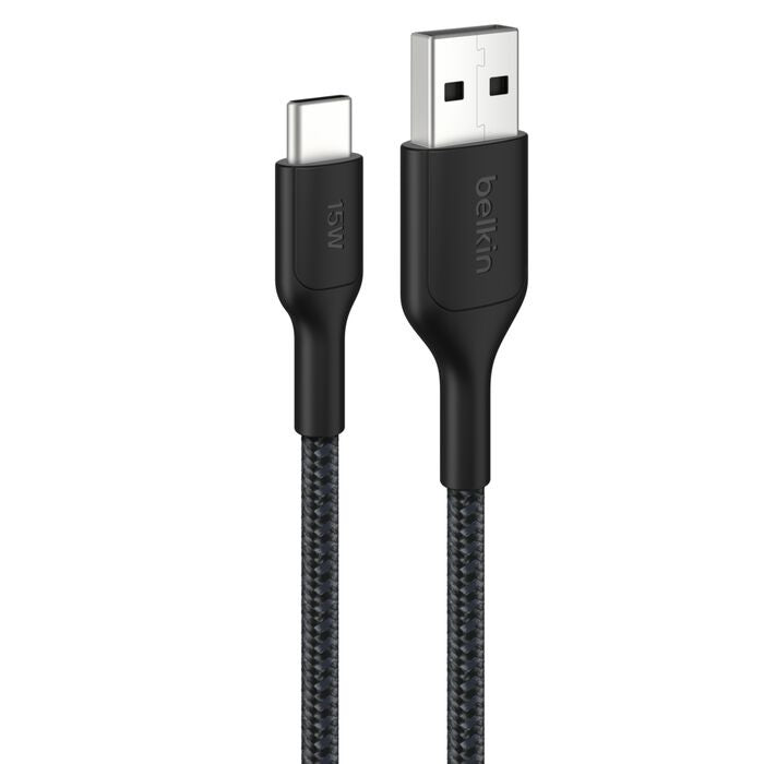 Belkin BoostCharge Pro Braided USB-C to USB-A Cable (2M) - Black (CAB022fq2MBK), 3A/15W, 480Mbps, 350K+ Bends, Apple,USB-IF Certified,2 Years Warranty - Image 1