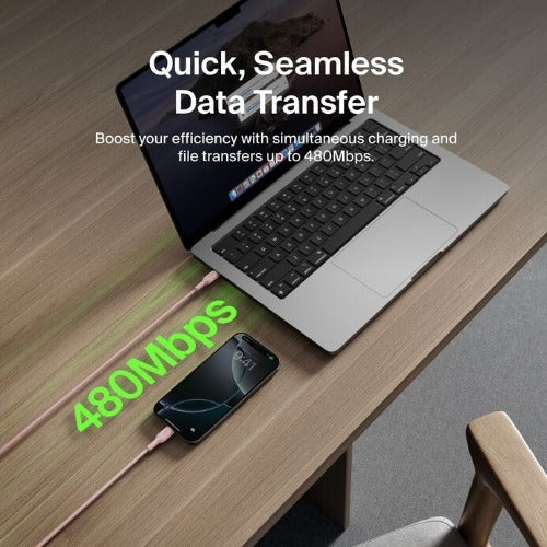 Belkin BoostCharge USB-C to USB-C Cable (1M) - Pink (CAB023fq1MPK), 3A/60W, 480Mbps, 300K+ Bends, Apple, Samsung, USB-IF Certified, 2 Years Warranty - Image 4