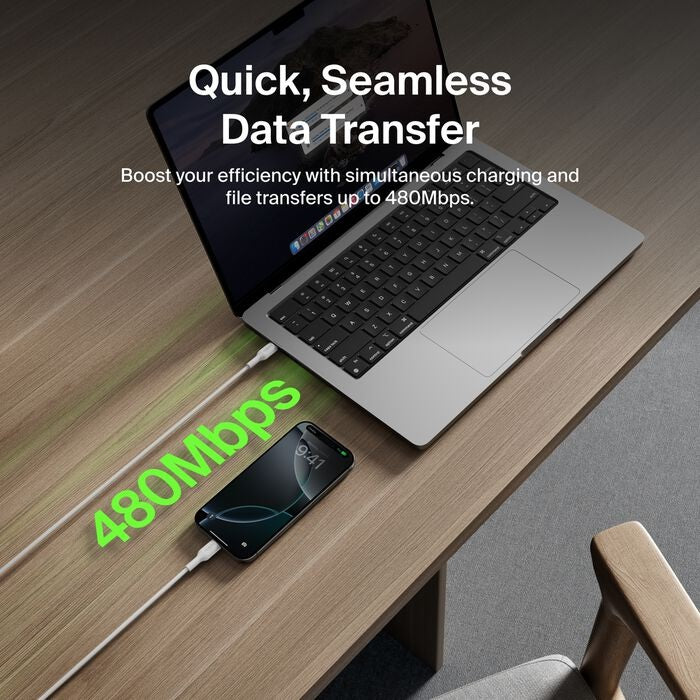 Belkin BoostCharge USB-C to USB-C Cable (1M) - White (CAB023fq1MWH), 3A/60W, 480Mbps, 300K+ Bends, Apple, Samsung, USB-IF Certified, 2 Years Warranty - Image 4