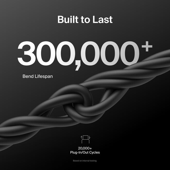 Belkin BoostCharge USB-C to USB-C Cable (2M) - Black (CAB023FQ2MBK), 3A/60W, 480Mbps, 300K+ Bends, Apple, Samsung, USB-IF Certified, 2 Years Warranty - Image 3