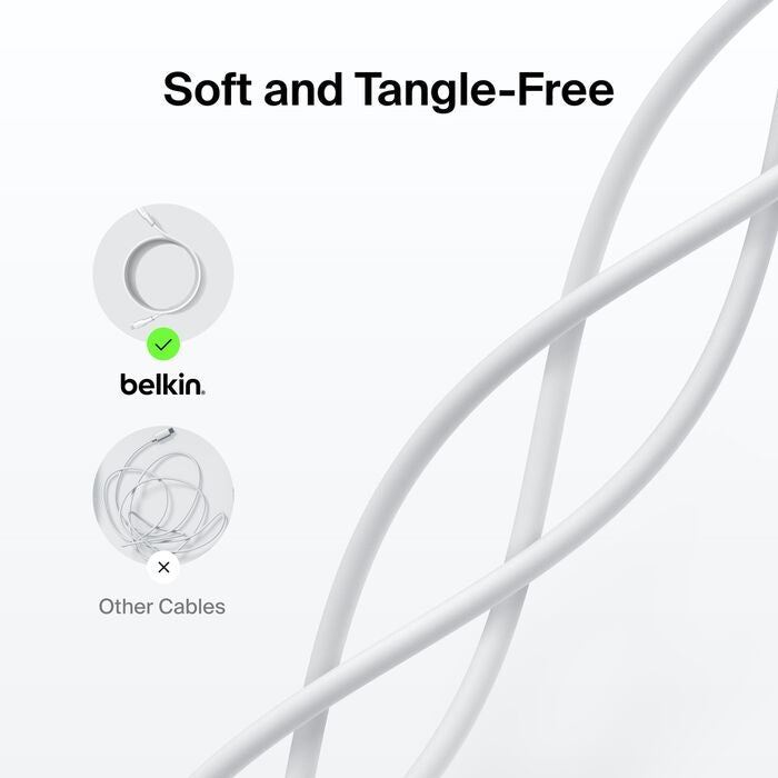 Belkin BoostCharge USB-C to USB-C Cable (2M) - White (CAB004bt1MBK), 3A/60W, 480Mbps, 30K+ Bends, Apple,USB-IF Certified, 2 Years Warranty - Image 4