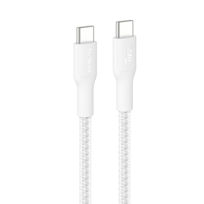 Belkin BoostCharge Pro Braided USB-C to USB-C Cable (3M) - White (CAB025fq3MWH), 5A/240W, 480Mbps, 350K+ Bend, USB-IF Certified, 2 Years Warranty - Image 1