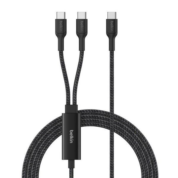Belkin BoostCharge Pro Braided USB-C to Dual USB-C Cable (1.5M) - Black (CAC004fq1.5MBK), 140W, 480Mbps, 350K+ Bends, Apple, 2 Years Warranty