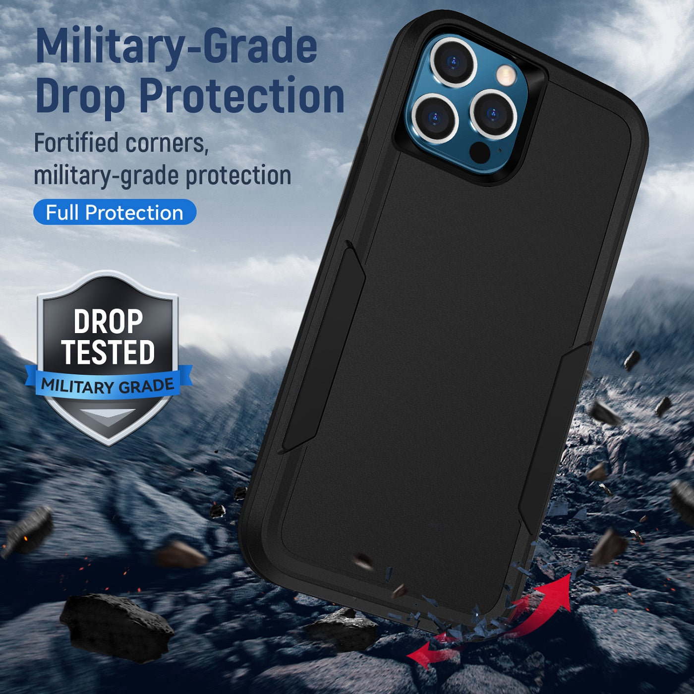Phonix Rugged Apple iPhone 13 Pro (6.1") Armor Light Case Black - No-Slip, Sleek, Drop-Protection, Strong & Durable, 3 Years Warranty - Image 2