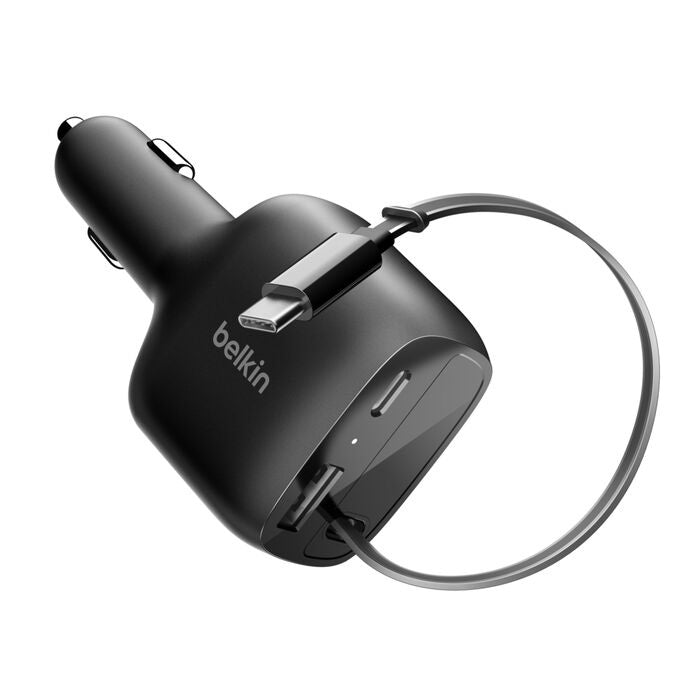 Belkin BoostCharge 75W Retractable Car Charger - Black (CCC001fqBK), Fast Charge, Retractable Cable (75CM), 1x USB-A, 1x USB-C, 2 Years Warranty - Image 2