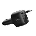 Belkin BoostCharge 75W Retractable Car Charger - Black (CCC001fqBK), Retractable Cable (75CM), 1x USB-A, 1x USB-C,$2500 CEW, 2 Years Warranty - Image 1