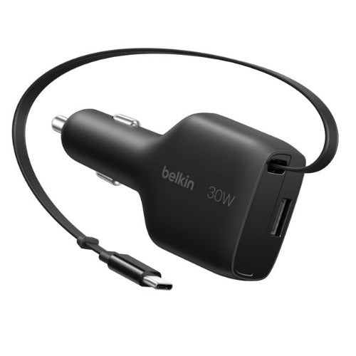 Belkin BoostCharge 30W Retractable Car Charger - Black (CCC002fqBK),Fast Charge,Retractable Cable(70cm),1x USB-A,1x USB-C,$2500 CEW,2 Years Warranty - Image 5
