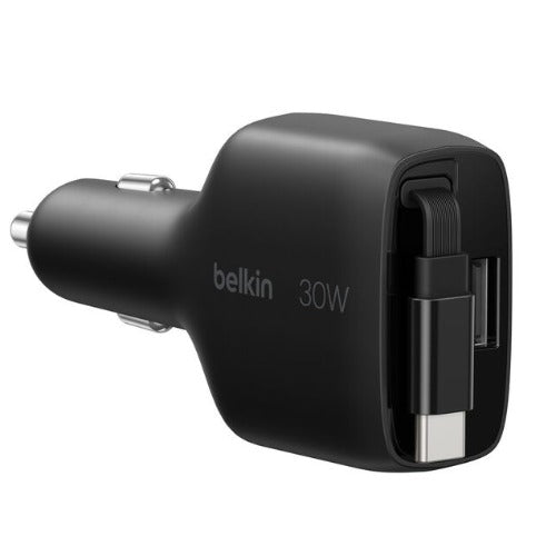 Belkin BoostCharge 30W Retractable Car Charger - Black (CCC002fqBK),Fast Charge,Retractable Cable(70cm),1x USB-A,1x USB-C,$2500 CEW,2 Years Warranty - Image 4