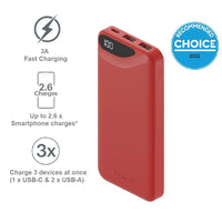 Cygnett ChargeUp Boost 3rd Gen 10K mAh Power Bank -Red(CY4343PBCHE),1x USB-C(15W),2x USB-A(12W),15cm USB-C Cable, Charge 3 Devices, 2 Years Warran - Image 1