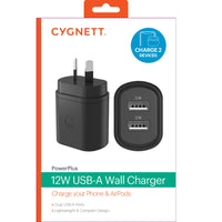 Cygnett PowerPlus 12W Dual Port Wall Charger - Black (CY3672PDWLCH), 2x USB-A (12W), Lightweight & Compact Design, Charge 2x Devices, 2 Years Warranty - Image 4