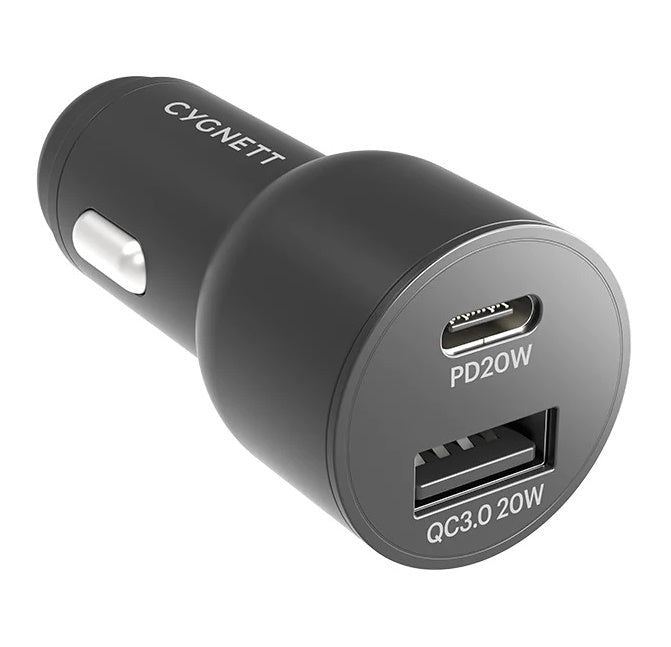 Cygnett CarPower 20W Dual Port Car Charger with 20W USB-C PD + 20W QC 3.0 USB-A-Black(CY3637CYCCH), Fast Charge, Max 20W, 2 Years Warranty - Image 1