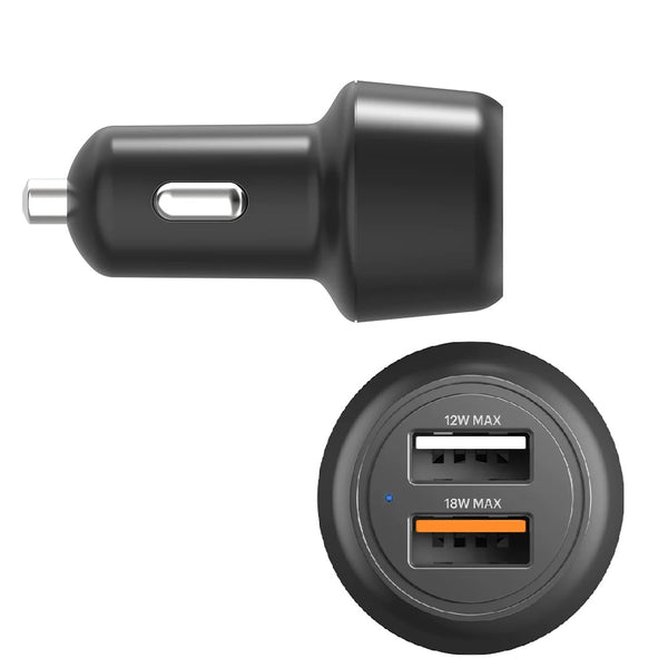 Cygnett CarPower 30W Dual Port Car Charger - Black (CY3680CYCCH), 2xUSB-A(12W & 18W QC 3.0), 3.6x faster than standard 5W, 2 Years Warranty