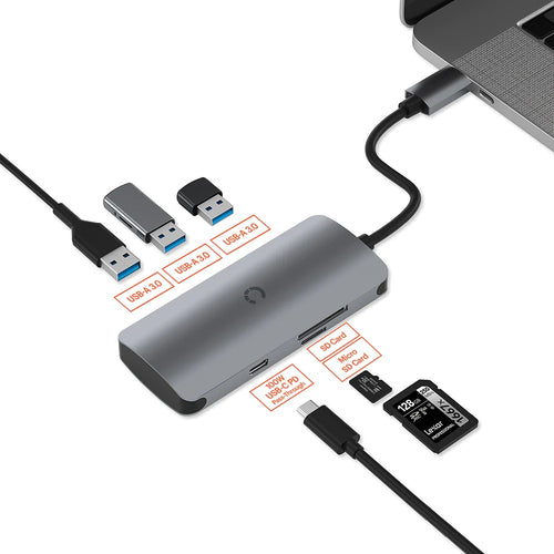 Cygnett Unite SlimMate 6-in-1 USB-C Multiport Hub Adapter Dock-(CY3316HUBC3)3xUSB-A 3.0 1xUSB-C 100W PD 1xSD 1xMicroSD High-Speed Data,2Years Warranty - Image 1