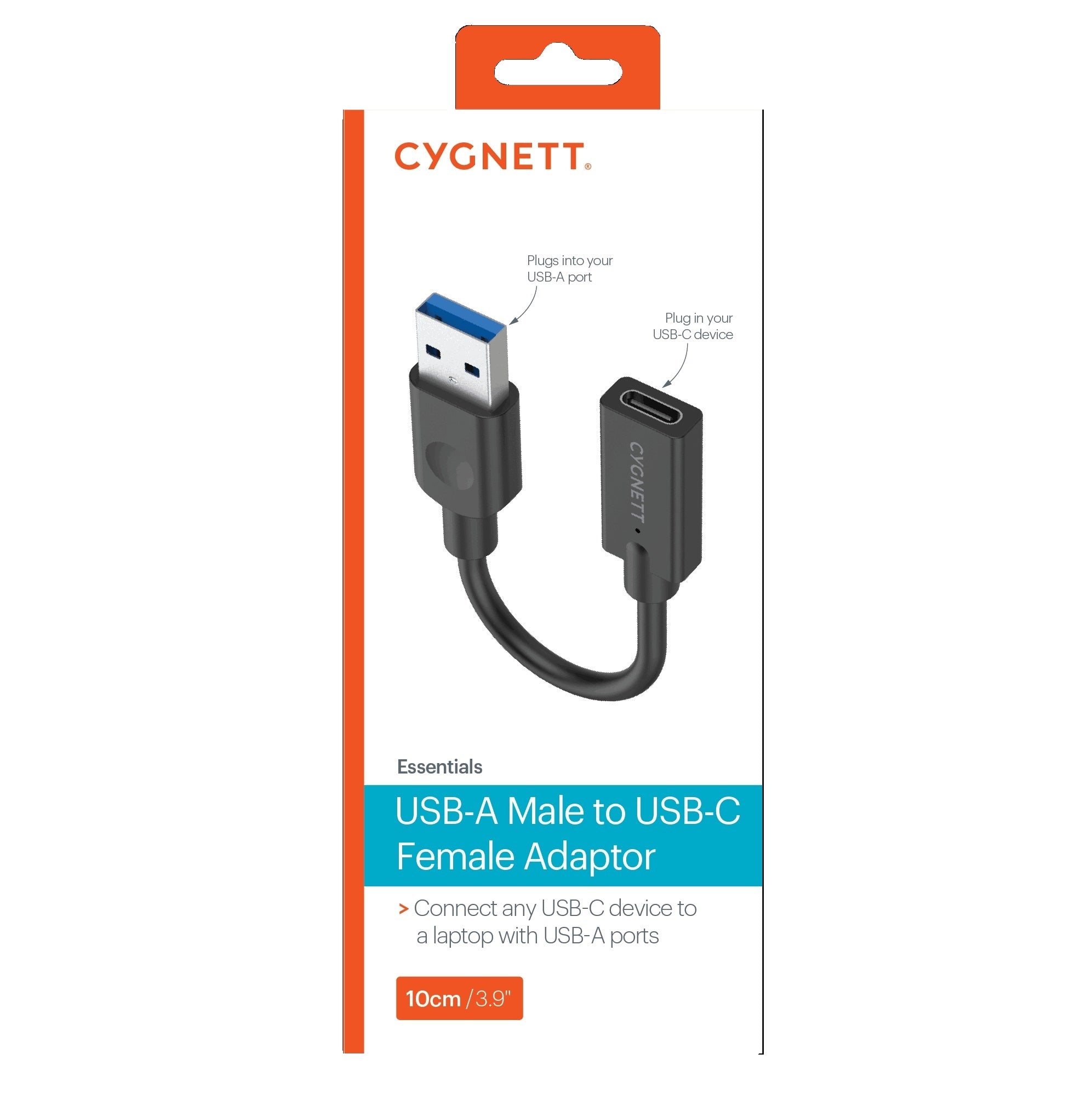 Cygnett Essentials USB-A Male to USB-C Female (10CM) Cable Adapter - Black(CY3321PCUSA),5GBPS Fast Data Transfer,Compact Design, 2 Years Warranty - Image 2