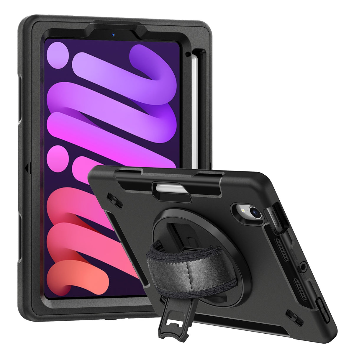 USP Rugged Apple iPad Mini (8.3") (A17 Pro) (7th Gen) / iPad Mini (8.3") (6th Gen) Case Black -  Built-in-Kickstand, 5 Years Warranty - Image 1