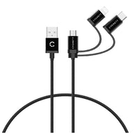 Cygnett Essentials 3-in-1 (USB-A to Lightning + USB-C + Micro-USB) Cable (1M) - Black (CY3571COCAB), 2.4A/12W, 480Mbps, 3x Connectors,2 Years Warranty - Image 1