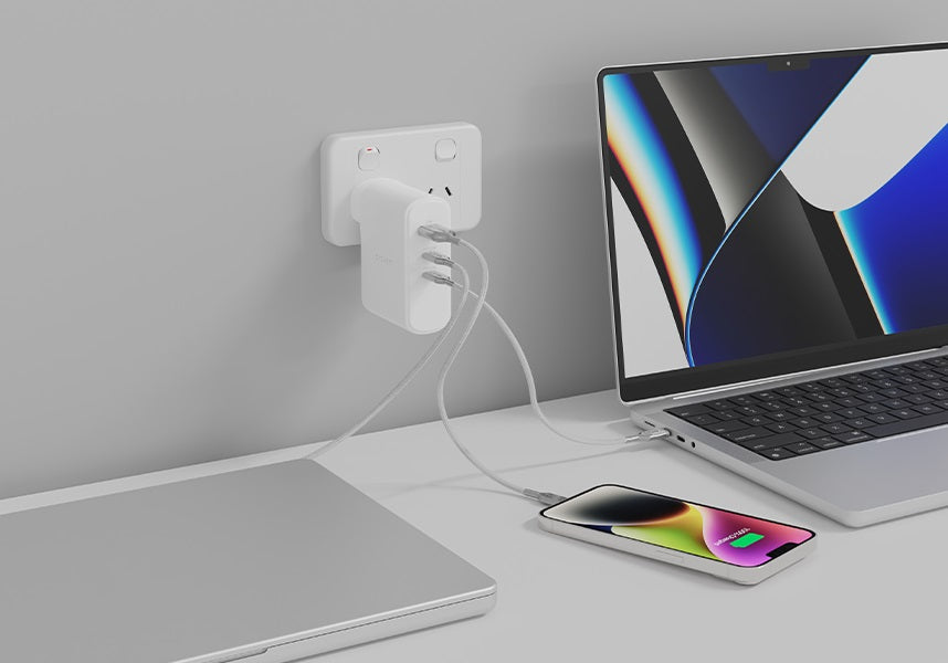 Cygnett PowerMaxx 100W Multiport GaN Wall Charger - White(CY4373PDWCH), 1x USB-A (18W),2x USB-C PD(100W),Chargex 3 Devices, 2 Years Warranty - Image 2