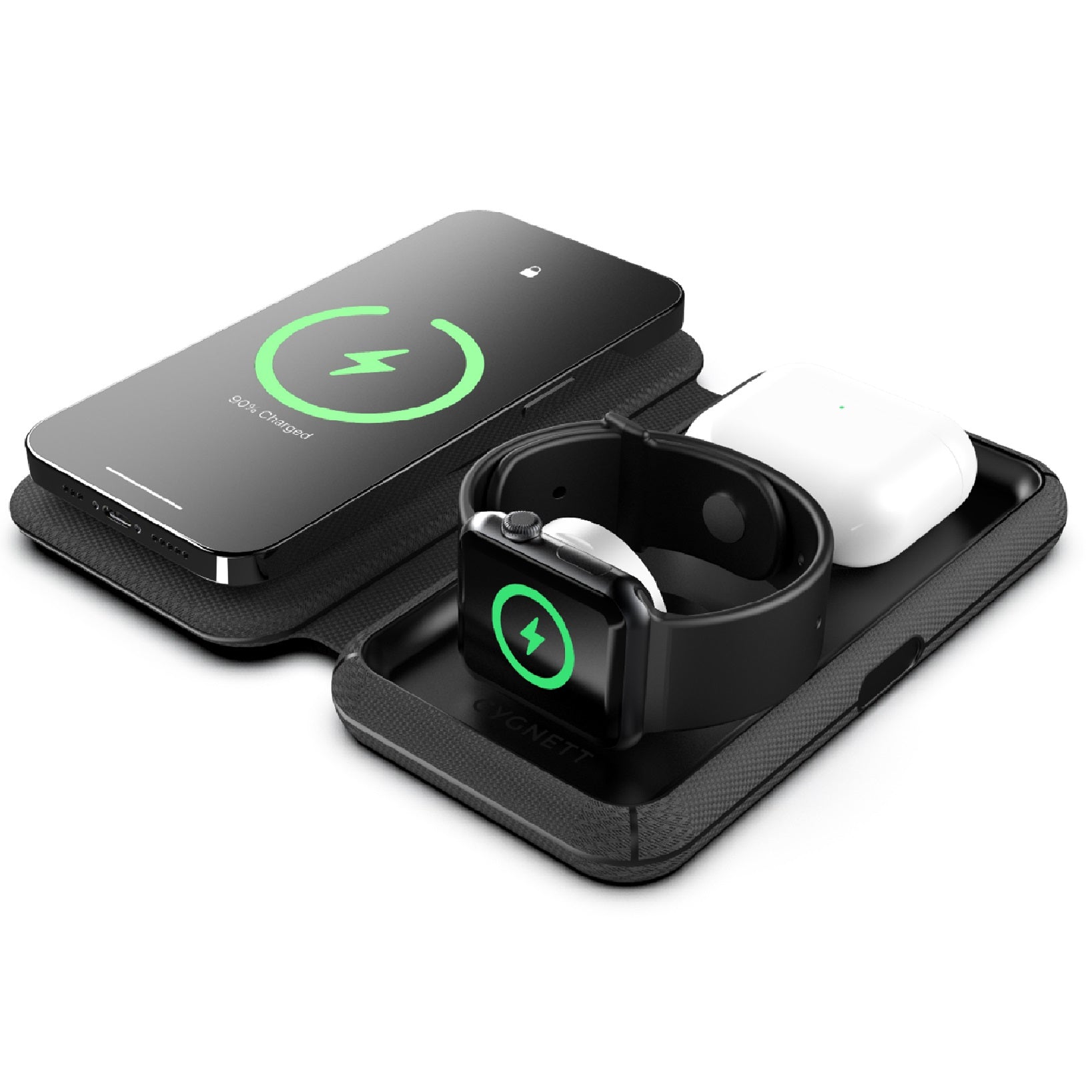 Cygnett MagTravel 15W 3-in-1 Wireless Charger - BlacK (CY4530WIRDE),MagSafe & Qi2 Compatible,1M USB-C Cable, Perfect for Travel, 2 Years Warranty - Image 1