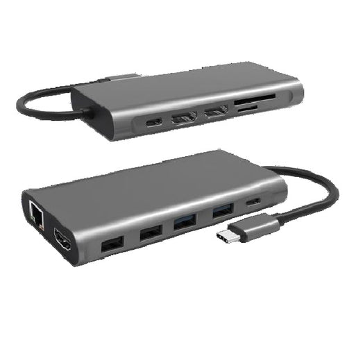 Cygnett Unite 12-in-1 USB-C Multiport Hub Adapter Dock(CY4549HUB12)4xUSB-A 2xUSB-C(100W PD/3.0)3xHDMI(60Hz/30Hz) 1xMicro SD,2Years Warranty - Image 1