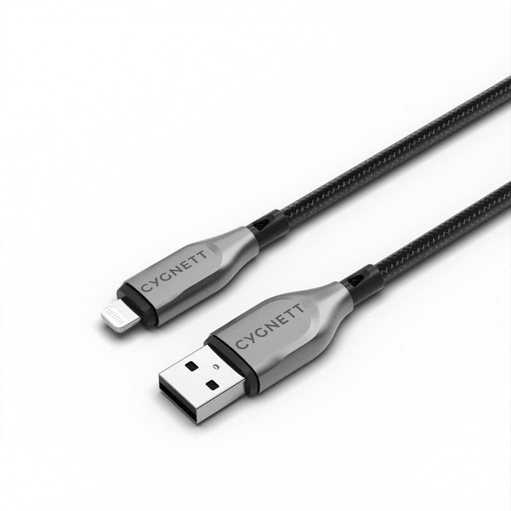 Cygnett Armoured Braided Lightning to USB-A (2.0) (0.5M) Cable - Black (CY4657PCCAL), 2.5A/12W, 480Mbps, Turbo Charge, Apple iPhone, 5 Years Warranty - Image 1