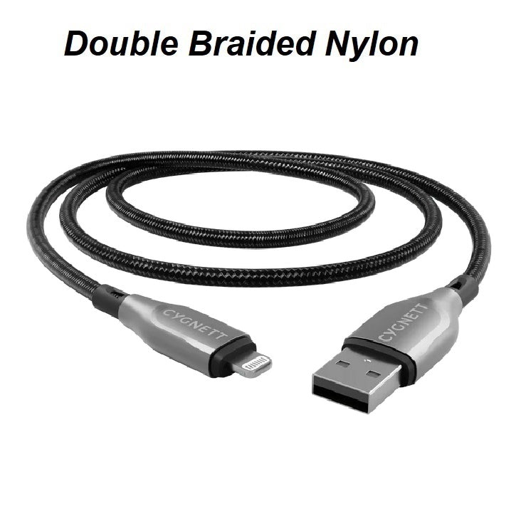 Cygnett Armoured Braided Lightning to USB-A (2.0) (2M) Cable - Black (CY4660PCCAL), 2.5A/12W, 480Mbps, Turbo Charge, Apple iPhone, 5 Years Warranty - Image 2