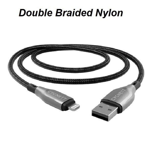 Cygnett Armoured Braided Lightning to USB-A (2.0) (2M) Cable - Black (CY4660PCCAL), 2.5A/12W, 480Mbps, Turbo Charge, Apple iPhone, 5 Years Warranty