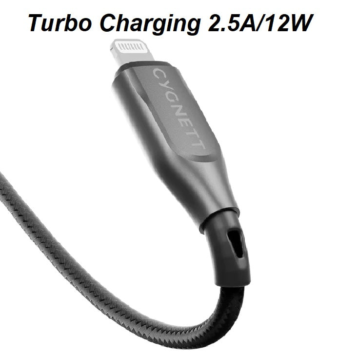 Cygnett Armoured Braided Lightning to USB-A (2.0) (2M) Cable - Black (CY4660PCCAL), 2.5A/12W, 480Mbps, Turbo Charge, Apple iPhone, 5 Years Warranty - Image 4