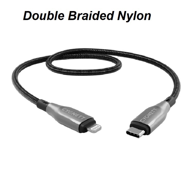 Cygnett Armoured Lightning to USB-C (2.0) Cable (50cm) -Black(CY4666PCCCL),30W,Braided,480Mbps Transfer,Fast Charge iPhone/iPad, MFi, 5 Years Warranty - Image 2