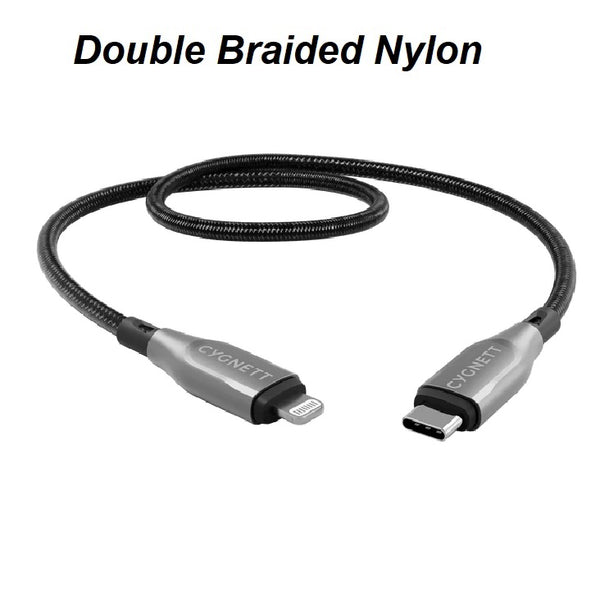 Cygnett Armoured Lightning to USB-C (2.0) Cable (50cm) -Black(CY4666PCCCL),30W,Braided,480Mbps Transfer,Fast Charge iPhone/iPad, MFi, 5 Years Warranty