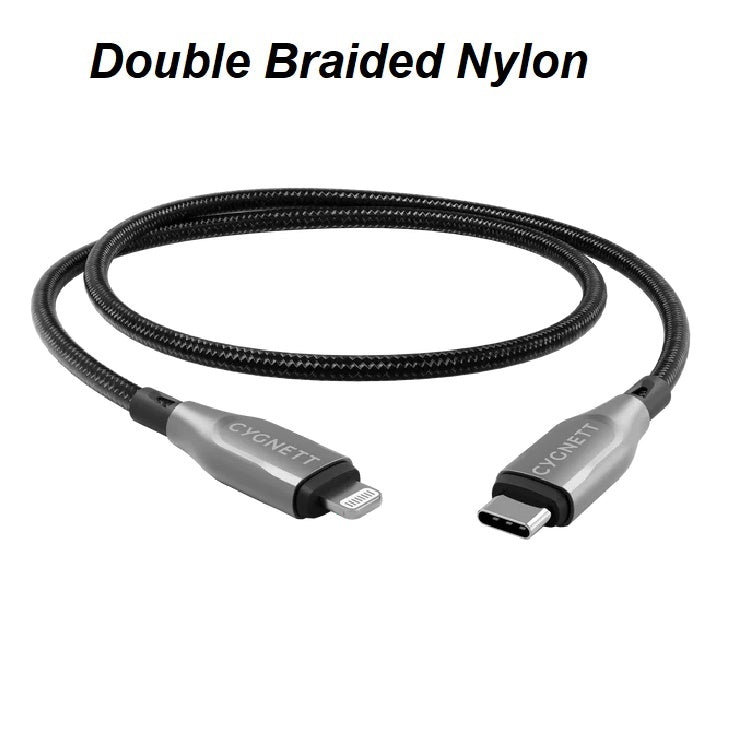 Cygnett Armoured Lightning to USB-C (2.0) Cable (1M) - Black(CY4667PCCCL),30W,Braided, 480Mbps Transfer,Fast Charge iPhone/iPad, MFi, 5 Years Warr - Image 2