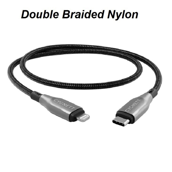 Cygnett Armoured Lightning to USB-C (2.0) Cable (1M) - Black(CY4667PCCCL),30W,Braided, 480Mbps Transfer,Fast Charge iPhone/iPad, MFi, 5 Years Warr