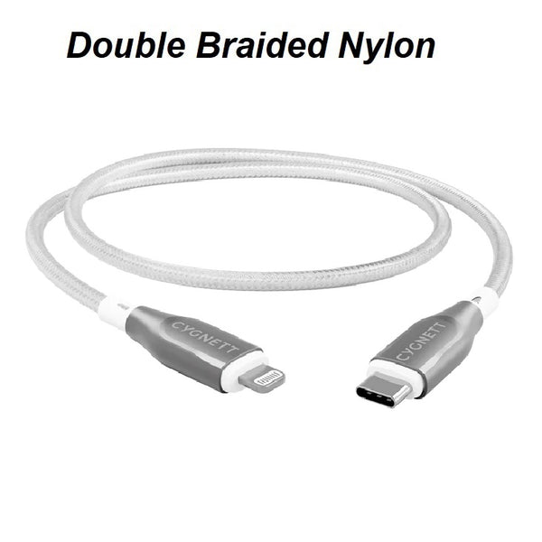 Cygnett Armoured Lightning to USB-C (2.0) Cable (1M) -White(CY4668PCCCL),30W,Braided, 480Mbps Transfer, Fast Charge iPhone/iPad, MFi, 5 Years Warranty