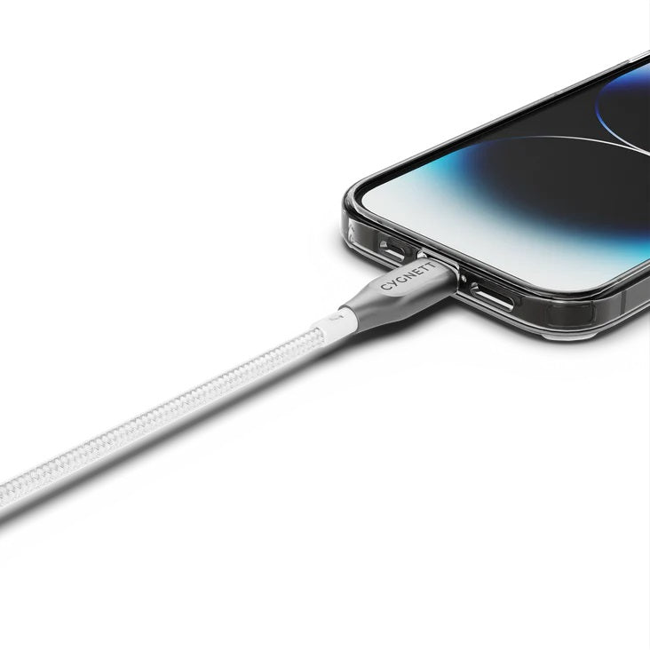 Cygnett Armoured Lightning to USB-C (2.0) Cable (1M) -White(CY4668PCCCL),30W,Braided, 480Mbps Transfer, Fast Charge iPhone/iPad, MFi, 5 Years Warranty - Image 3