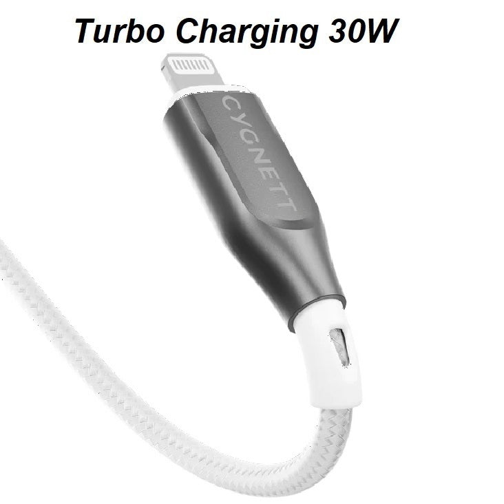 Cygnett Armoured Lightning to USB-C (2.0) Cable (1M) -White(CY4668PCCCL),30W,Braided, 480Mbps Transfer, Fast Charge iPhone/iPad, MFi, 5 Years Warranty - Image 4