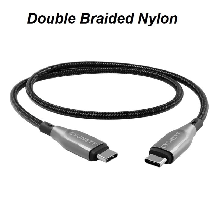 Cygnett Armoured Braided USB-C to USB-C (2.0) Cable (1M) - Black (CY4674PCTYC), 5A/100W, 480Mbps, Turbo Charge, Best for Laptop, 5 Years Warranty - Image 2