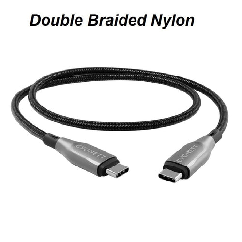 Cygnett Armoured Braided USB-C to USB-C (2.0) Cable (1M) - Black (CY4674PCTYC), 5A/100W, 480Mbps, Turbo Charge, Best for Laptop, 5 Years Warranty - Image 2
