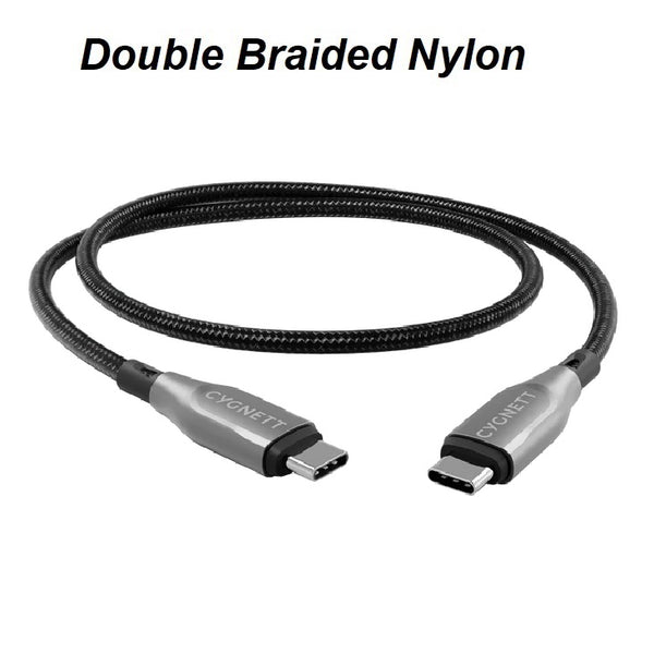Cygnett Armoured Braided USB-C to USB-C (2.0) Cable (1M) - Black (CY4674PCTYC), 5A/100W, 480Mbps, Turbo Charge, Best for Laptop, 5 Years Warranty