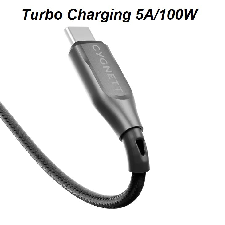 Cygnett Armoured Braided USB-C to USB-C (2.0) Cable (1M) - Black (CY4674PCTYC), 5A/100W, 480Mbps, Turbo Charge, Best for Laptop, 5 Years Warranty - Image 4