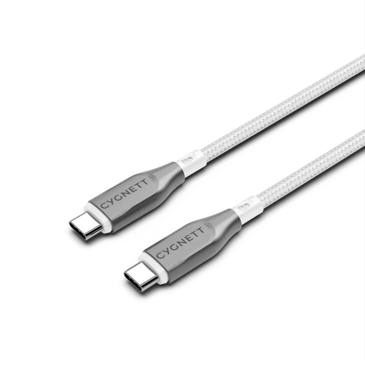 Cygnett Armoured Braided USB-C to USB-C (2.0) Cable (2M) - White (CY4677PCTYC), 5A/100W, 480Mbps, Turbo Charge, Best for Laptop, 5 Years Warranty - Image 5