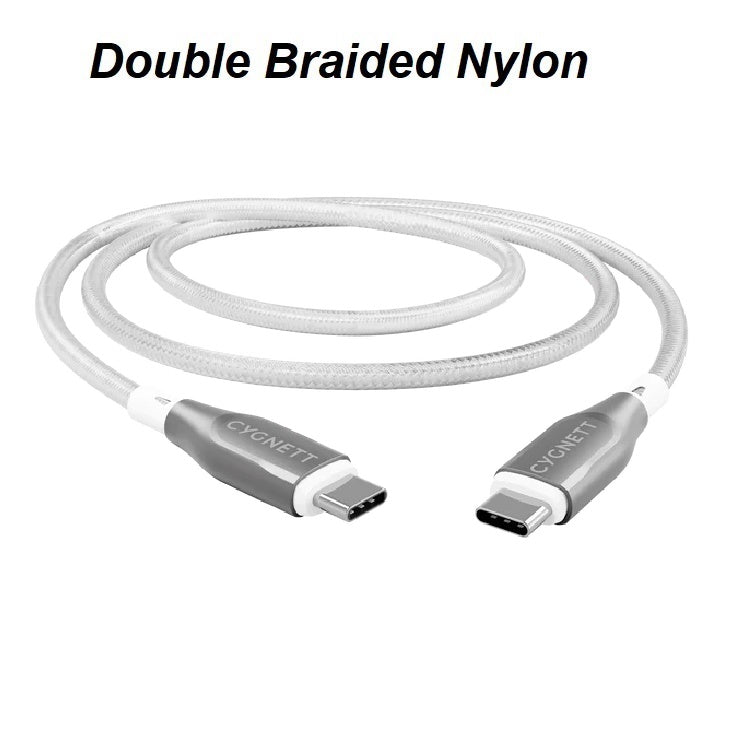 Cygnett Armoured Braided USB-C to USB-C (2.0) Cable (2M) - White (CY4677PCTYC), 5A/100W, 480Mbps, Turbo Charge, Best for Laptop, 5 Years Warranty - Image 2