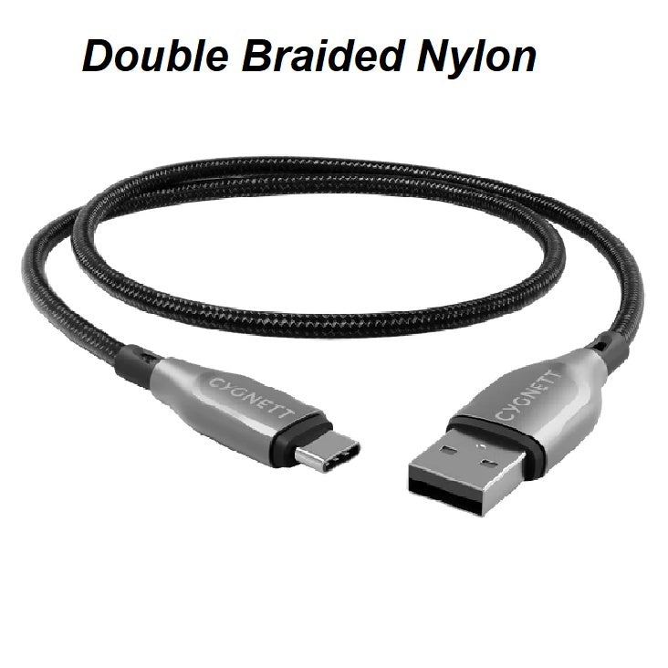 Cygnett Armoured Braided USB-C to USB-A (2.0) Cable (1M) - Black (CY4681PCUSA), 3A/60W, 480Mbps, Turbo Charge, Best for Laptop, 5 Years Warranty - Image 2