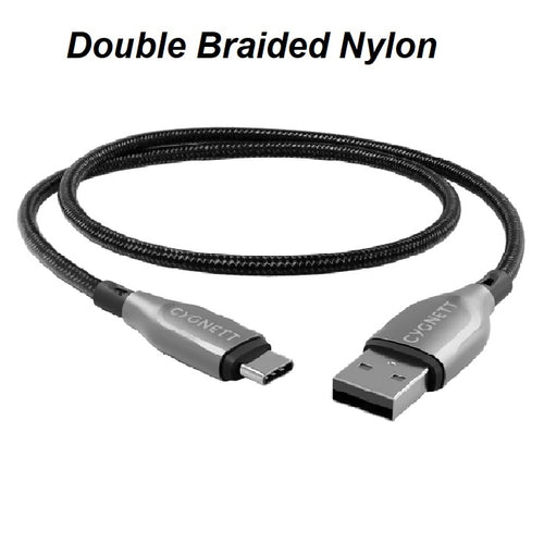 Cygnett Armoured Braided USB-C to USB-A (2.0) Cable (1M) - Black (CY4681PCUSA), 3A/60W, 480Mbps, Turbo Charge, Best for Laptop, 5 Years Warranty - Image 2