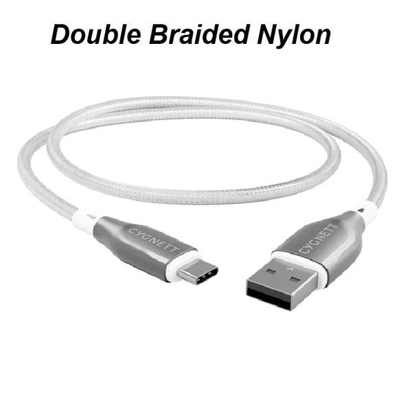 Cygnett Armoured Braided USB-C to USB-A (2.0) Cable (1M) - White (CY4682PCUSA), 3A/60W, 480Mbps, Turbo Charge, Best for Laptop, 5 Years Warranty