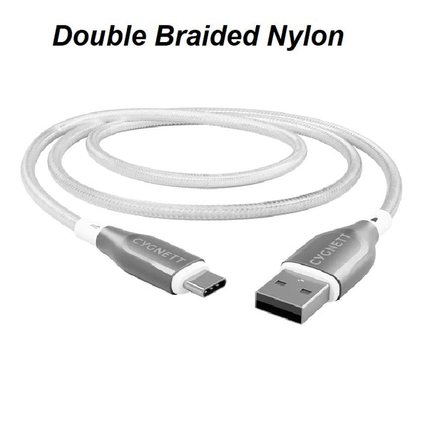 Cygnett Armoured Braided USB-C to USB-A (2.0) Cable (2M) - White (CY4684PCUSA), 3A/60W, 480Mbps, Turbo Charge, Best for Laptop, 5 Years Warranty