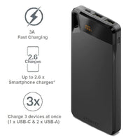 Cygnett ChargeUp Boost 4th Gen 10K mAh Power Bank-Black(CY4747PBCHE)Triple Port(Dual USB-A 15W+1xUSB-C 15W),15cm USB-C Cable,15W Max,2 Years Warranty - Image 1