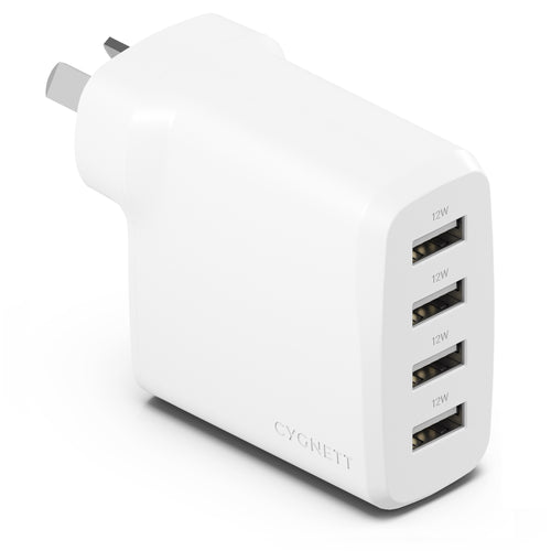 Cygnett PowerPlus 24W Multi Port USB-A Wall Charger - White(CY4768PDWCH) 4xUSB-A (12W),Compact,Lightweight,24W Max,2 Years Warranty - Image 1